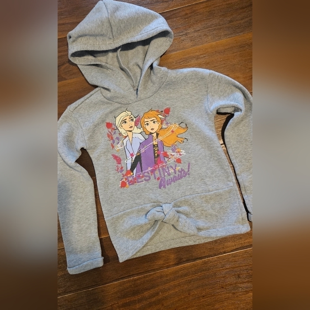 DISNEY FROZEN 11 DESTINY AWAITS ELSA & ANNA GRAY HOODIE SIZE 6X
